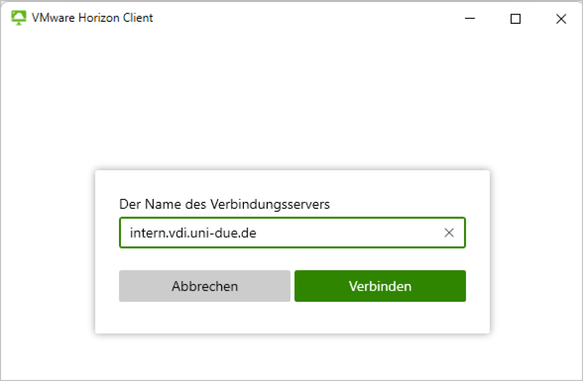 Screenshot VMware Horizon Client "Name des Verbindungsservers"
