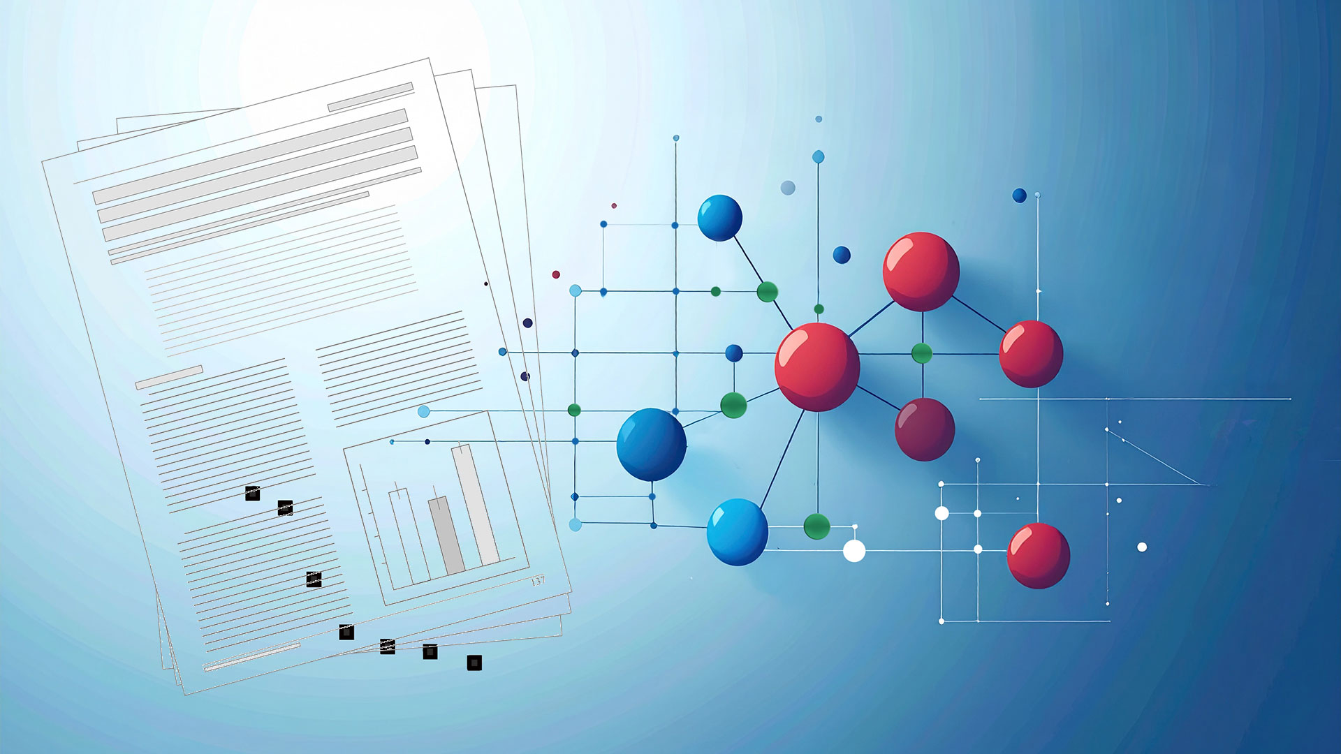 Image collage showing a symbolic network connected to publications