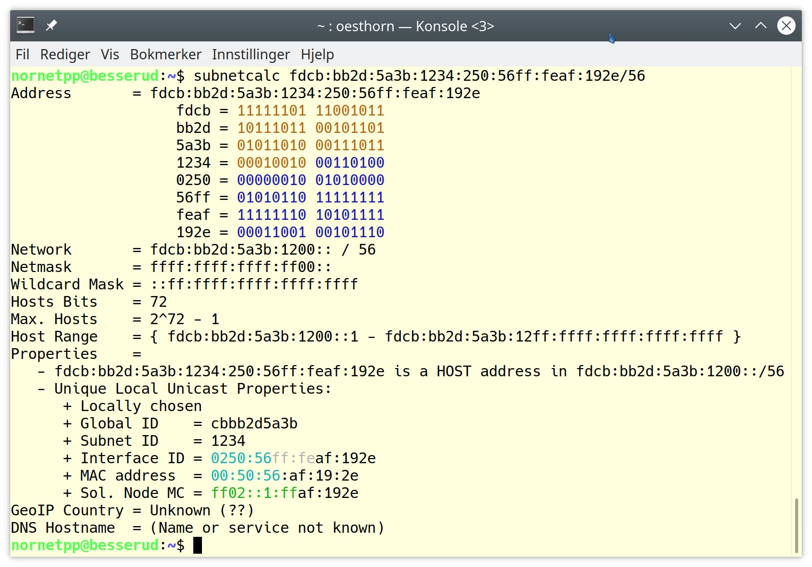 Screenshot of SubNetCalc run